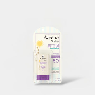 Aveeno Baby Continuous Protection Sensitive Skin Face Stick with Broad Spectrum SPF 50 13g أفينو بيبي كريم أساس للوجه للبشرة الحساسة بعامل حماية واسع الطيف 50 - Princess Cosmetics Qatar