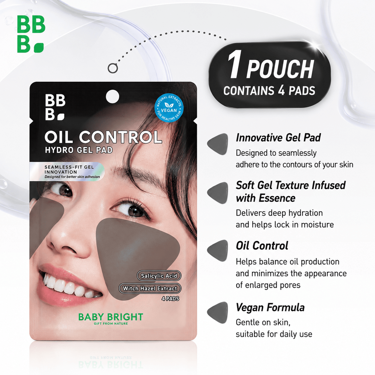 Baby Bright Oil Control Hydro Gel Pad (4 Pads) وسادة هيدروجيل للتحكم في الزيت من بيبي برايت - Princess Cosmetics Qatar