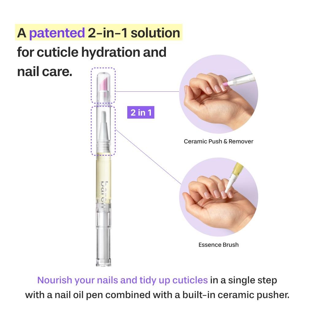 Baren Dual Effect Nail and Cuticle Care Essence Oil Pen with Ceramic Pusher 2ml قلم زيت بارين ثنائي التأثير للعناية بالأظافر والجلد المحيط بها مع زر ضغط سيراميكي - Princess Cosmetics Qatar