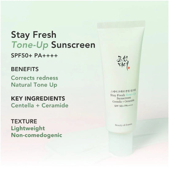 Beauty of Joseon Stay Fresh Tone-Up Sunscreen - Green 50ml واقي الشمس بيوتي أوف جوسون ستاي فريش تون أب - أخضر - Princess Cosmetics Qatar