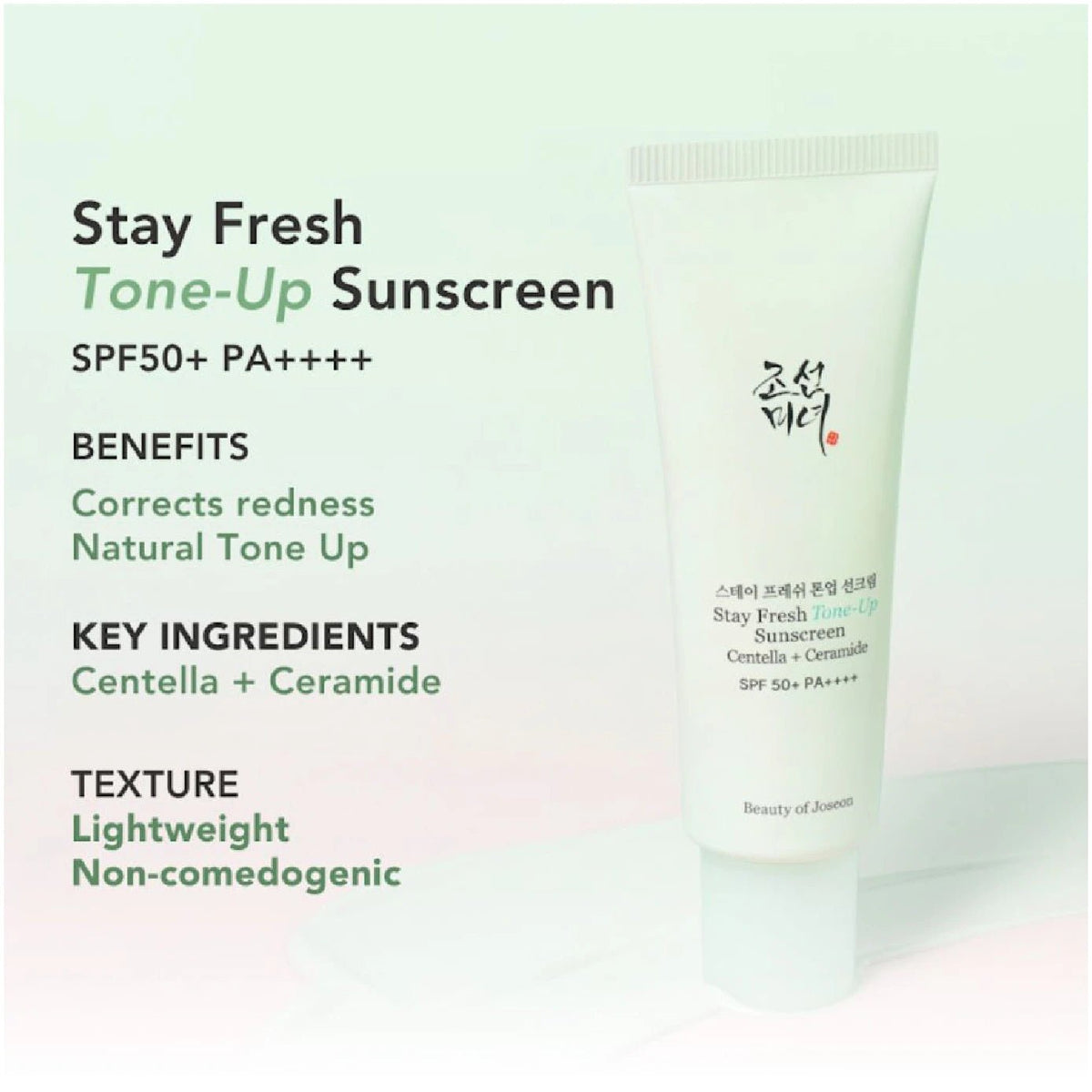 Beauty of Joseon Stay Fresh Tone-Up Sunscreen - Green 50ml واقي الشمس بيوتي أوف جوسون ستاي فريش تون أب - أخضر - Princess Cosmetics Qatar