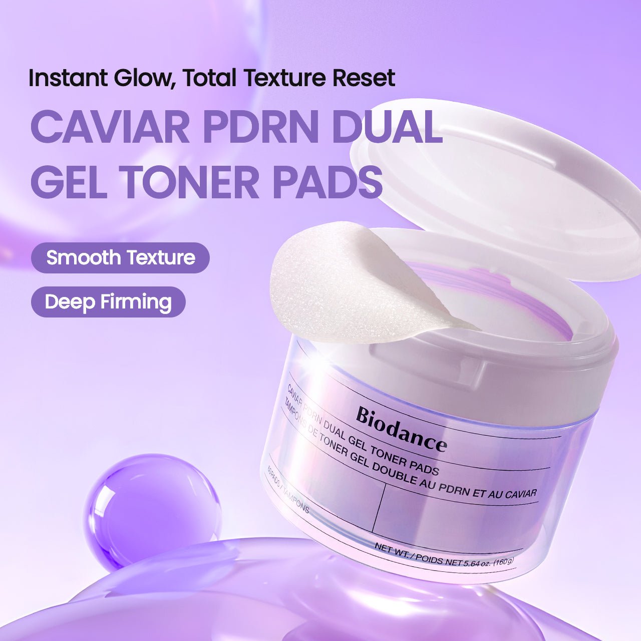 Biodance Caviar PDRN Dual Gel Toner Pads (60 Pads) وسادات تونر ثنائية الجل من بيودانس كافيار PDRN - Princess Cosmetics Qatar