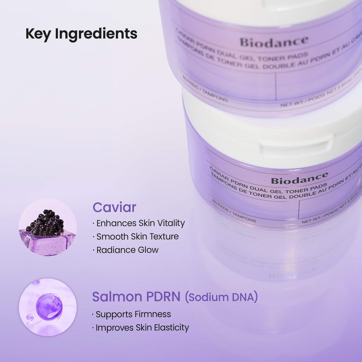 Biodance Caviar PDRN Dual Gel Toner Pads (60 Pads) وسادات تونر ثنائية الجل من بيودانس كافيار PDRN - Princess Cosmetics Qatar