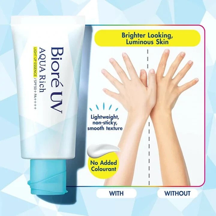 Biore UV Aqua Rich Light Up Essence 70g بيوريه يو في أكوا ريتش لايت أب إيسنس - Princess Cosmetics Qatar