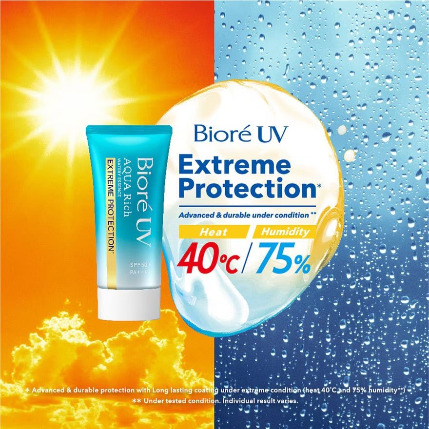 Biore UV Aqua Rich Watery Essence Extreme Protection SPF50+ PA++++ 50g بيوريه يو في أكوا ريتش ووتري إسنس حماية قصوى - Princess Cosmetics Qatar