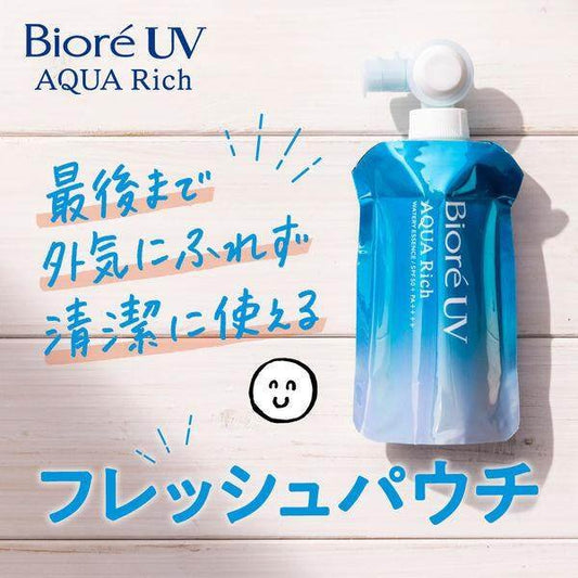 Biore UV Aqua Rich Watery Essence Fresh Pouch SPF50+ 120g. بيوريه أكوا ريتش مائي إسنس بعامل حماية من الشمس 50+ PA++++ 70 جرام (مجدد) كيس - Princess Cosmetics Qatar