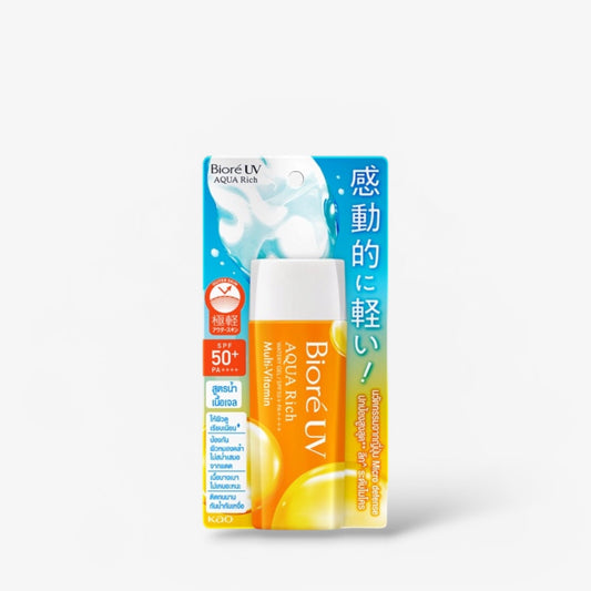 Biore UV Aqua Rich Watery Gel Multi-Vitamin SPF50+ PA++++ 90ml بيوريه يو في أكوا ريتش جل مائي متعدد الفيتامينات - Princess Cosmetics Qatar