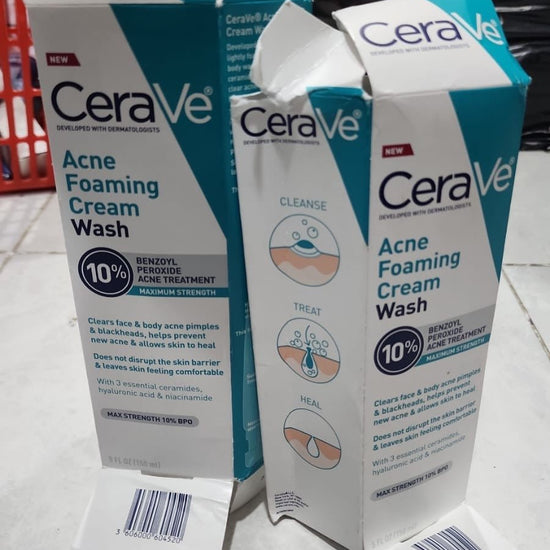(BOX DAMAGE) CeraVe Acne Foaming Cream Wash 10% 150ml. كريم غسول رغوي لعلاج حب الشباب من سيرافيه ١٠٪ - Princess Cosmetics Qatar