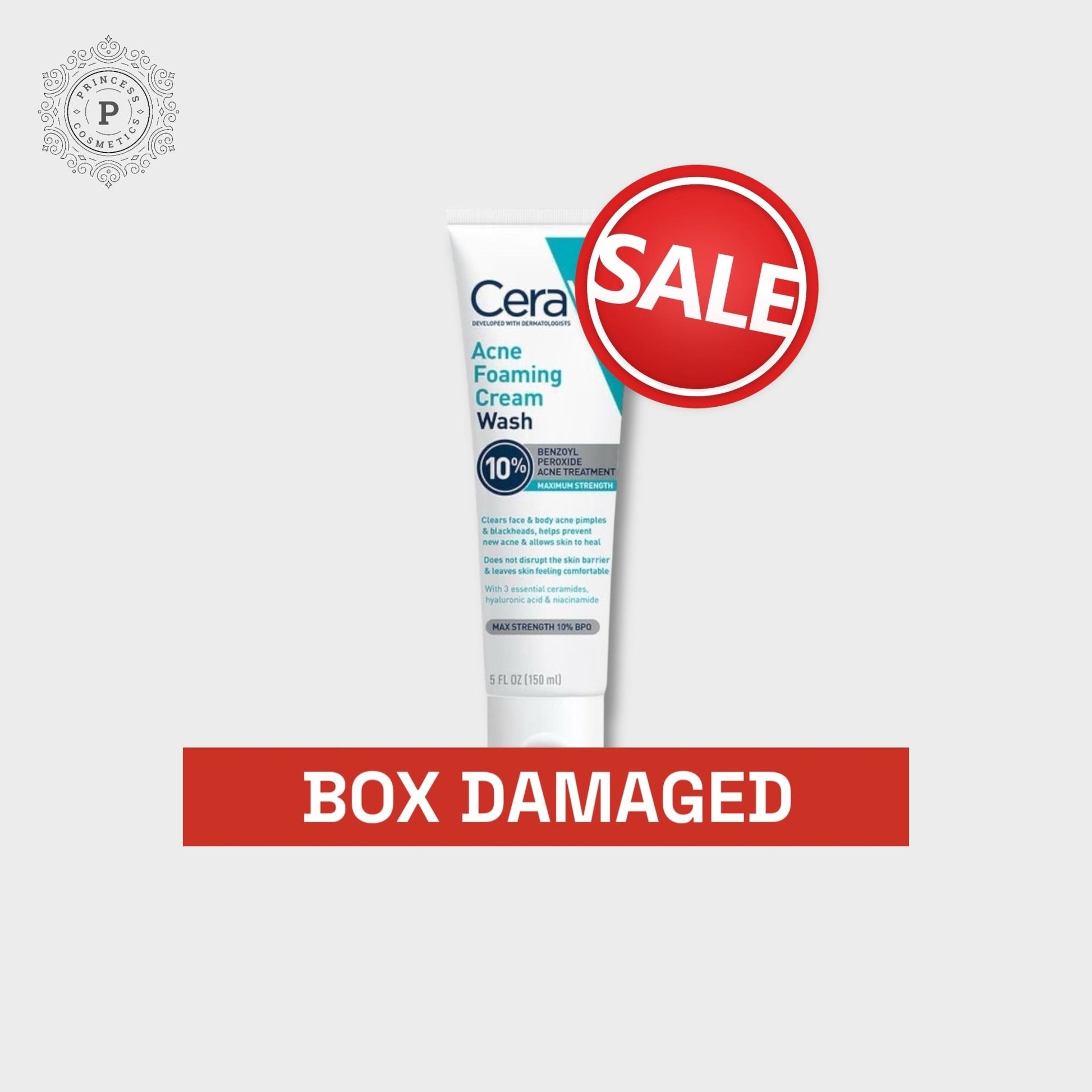 (BOX DAMAGE) CeraVe Acne Foaming Cream Wash 10% 150ml. كريم غسول رغوي لعلاج حب الشباب من سيرافيه ١٠٪ - Princess Cosmetics Qatar