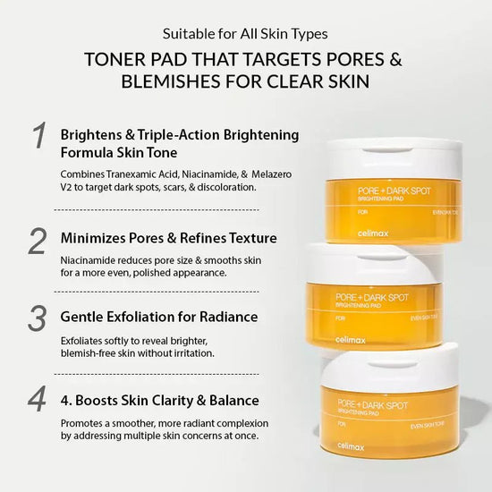 Celimax Pore + Dark Spot Brightening Pad (40 Pads) وسادة تفتيح المسام والبقع الداكنة من سيليماكس - Princess Cosmetics Qatar