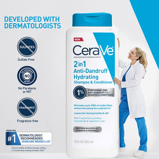 CeraVe 2 - in - 1 Hydrating Anti Dandruff Shampoo And Conditioner 355ml شامبو وبلسم سيرافي ٢ في ١ مرطب ومضاد للقشرة - Princess Cosmetics Qatar