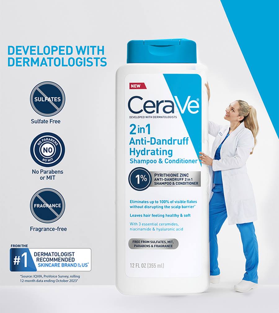 CeraVe 2 - in - 1 Hydrating Anti Dandruff Shampoo And Conditioner 355ml شامبو وبلسم سيرافي ٢ في ١ مرطب ومضاد للقشرة - Princess Cosmetics Qatar