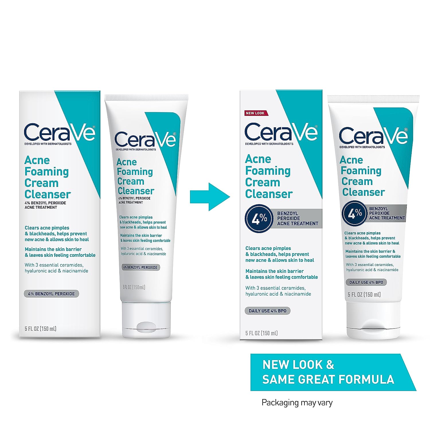 CeraVe Acne Foaming Cream Cleanser 4% BP 150ml. منظف كريم رغوي لعلاج حب الشباب من سيرافي 4%، 150 مل. - Princess Cosmetics Qatar