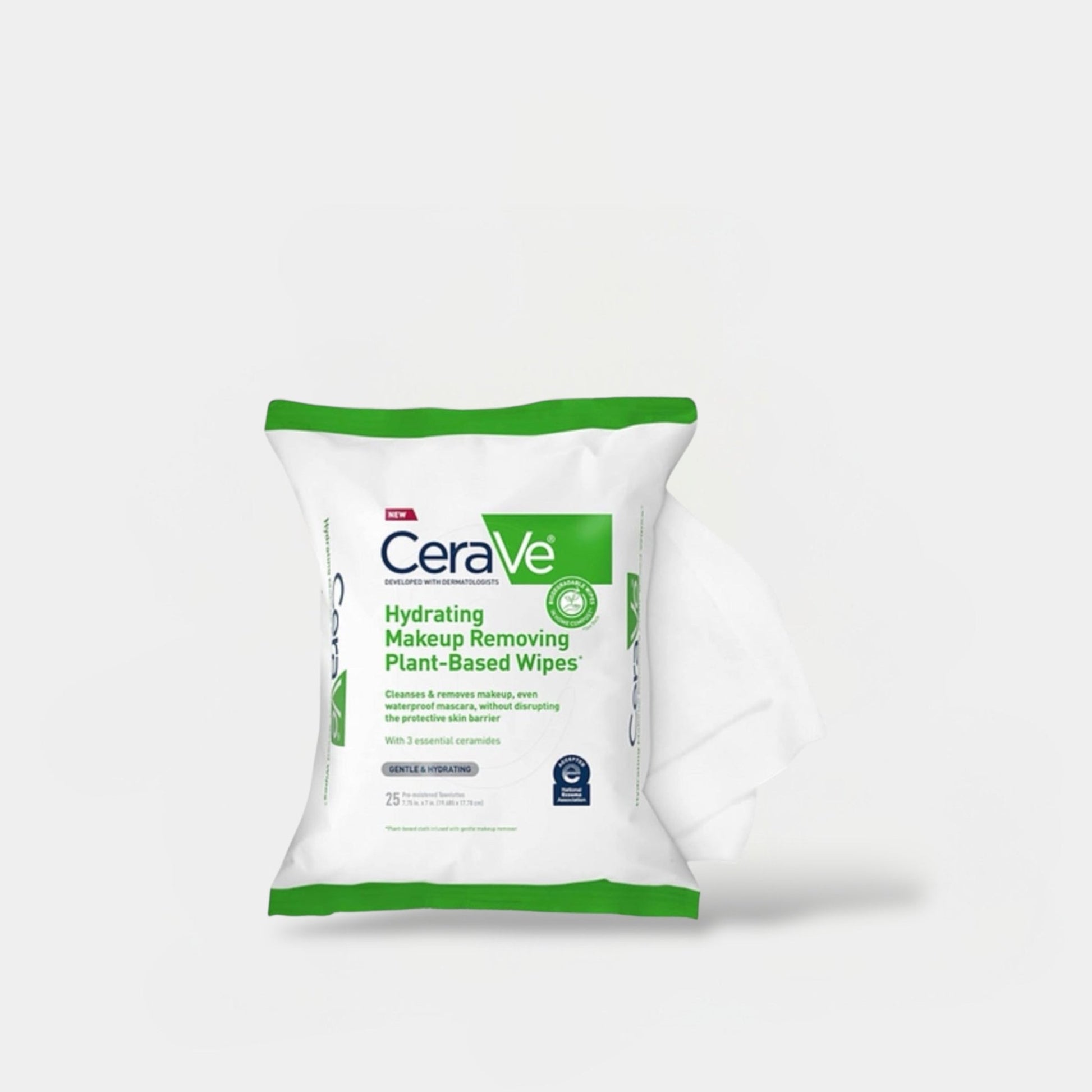 Cerave Hydrating Makeup Removing Plant - Based Wipes (25 Towelettes) مناديل سيرافي المرطبة لإزالة المكياج، مصنوعة من مكونات نباتية - Princess Cosmetics Qatar