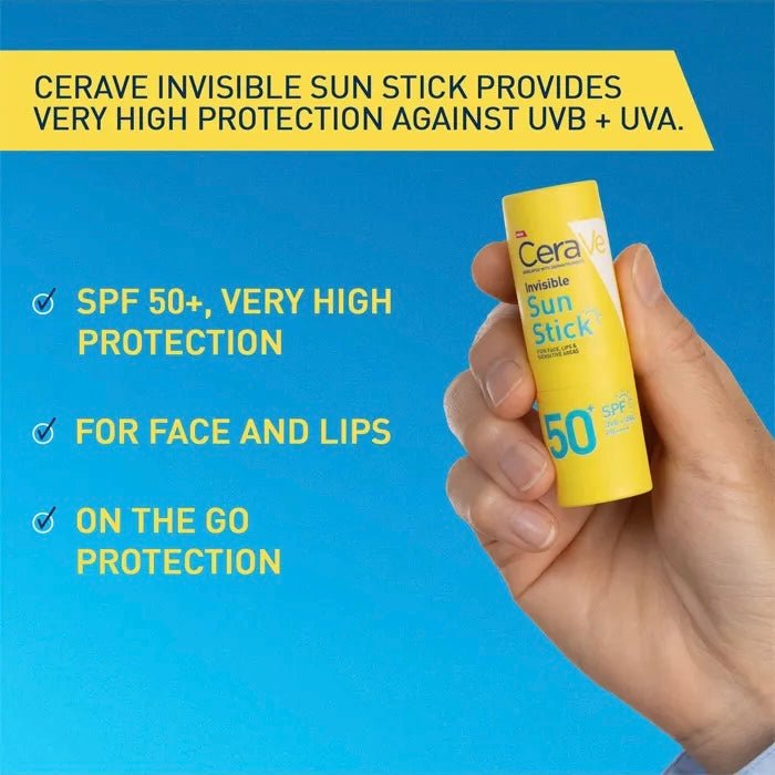 Cerave Invisible Sun Stick SPF50+ 8g سيرافي ستيك واقي شمس غير مرئي بمعامل حماية SPF50+ - Princess Cosmetics Qatar