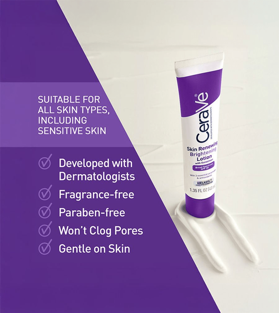 Cerave Skin Renewing Brightening Lotion with Sunscreen 40ml سيرافي لوشن مُجدِّد ومُفتِّح للبشرة مع واقي من الشمس - Princess Cosmetics Qatar