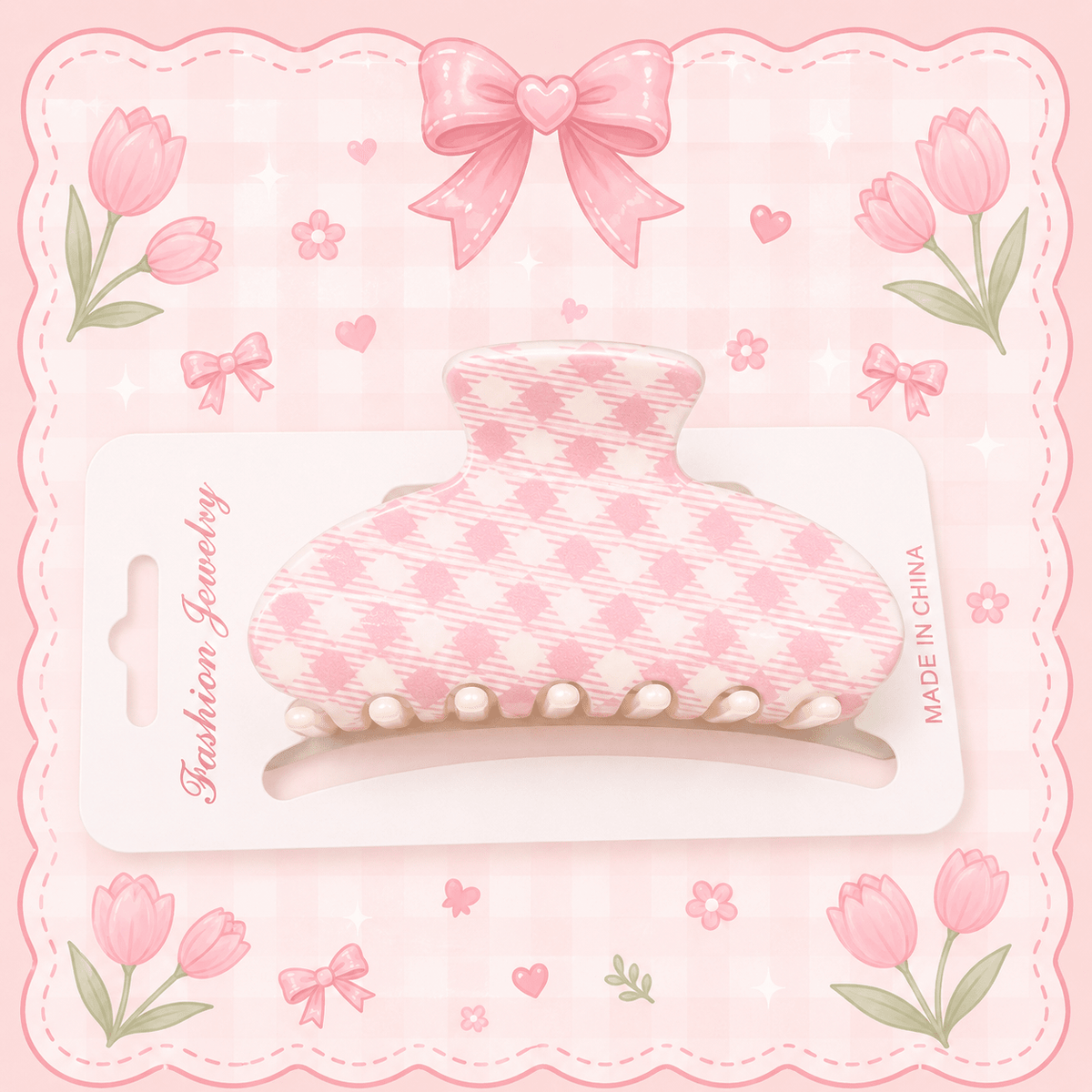 Cherry-Checkered Hair Clips مشابك شعر بنقشة مربعات الكرز - Princess Cosmetics Qatar