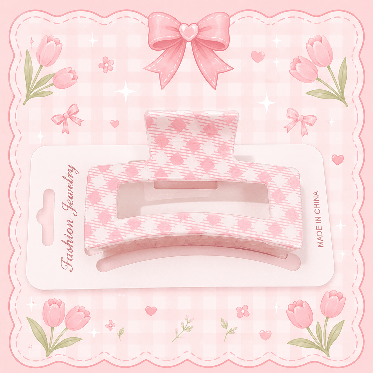 Cherry-Checkered Hair Clips مشابك شعر بنقشة مربعات الكرز - Princess Cosmetics Qatar