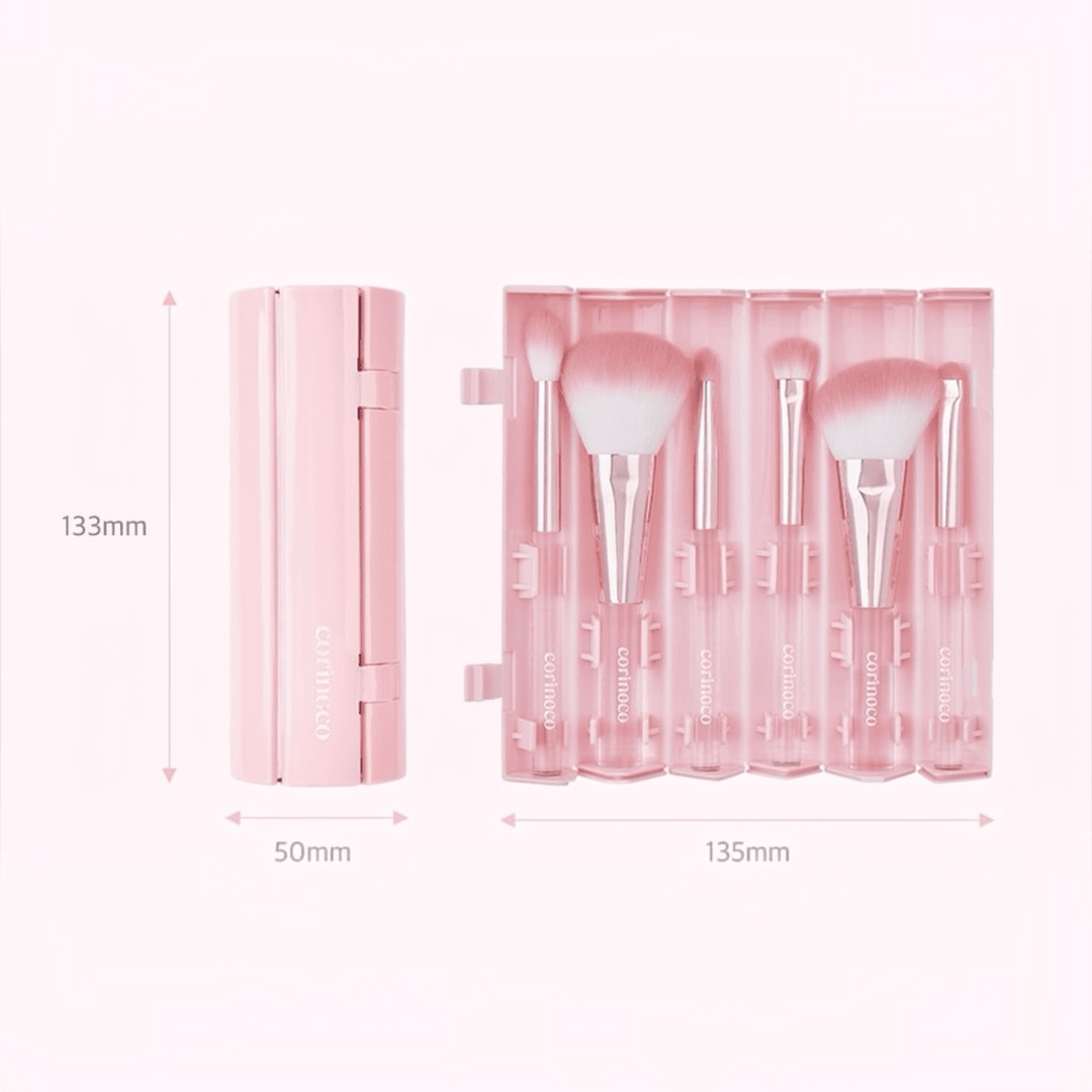 Coringco Pink Roll Make Up Brush Set (6pcs) طقم فرش مكياج كورينكو بينك رول - Princess Cosmetics Qatar