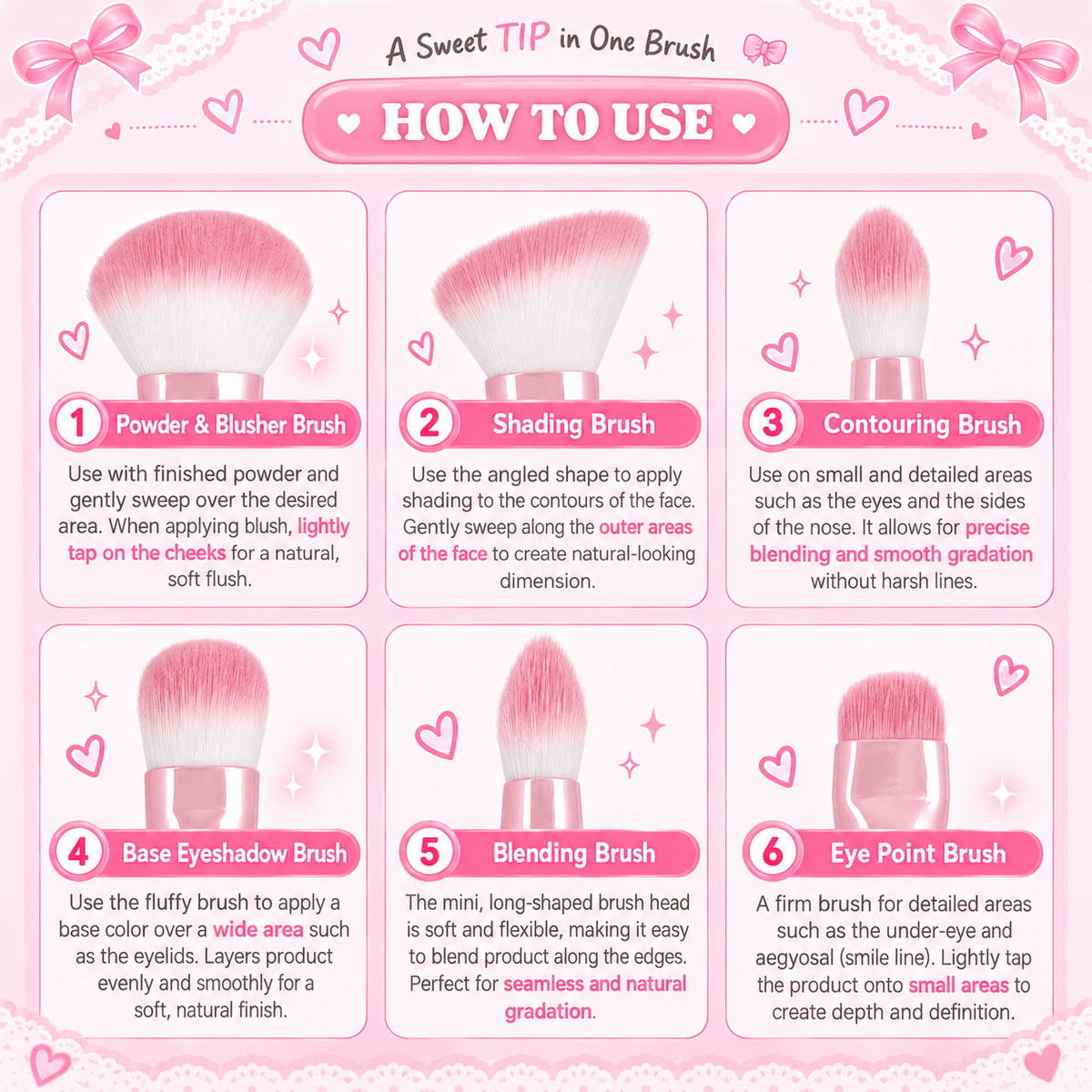 Coringco Pink Roll Make Up Brush Set (6pcs) طقم فرش مكياج كورينكو بينك رول - Princess Cosmetics Qatar