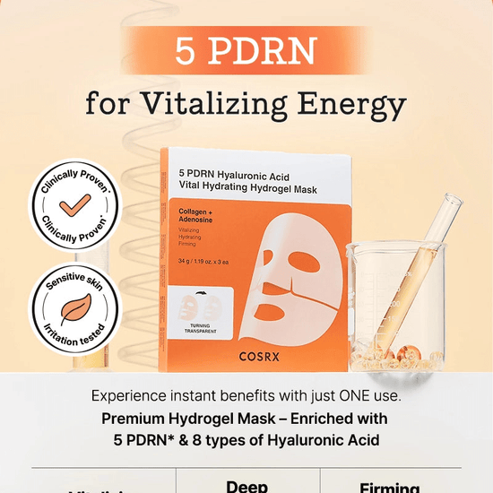 Cosrx 5 PDRN Hyaluronic Acid Vital Hydrating Hydrogel Mask (1 Sheet) قناع هيدروجيل مرطب حيوي بحمض الهيالورونيك من كوسركس 5 PDRN - Princess Cosmetics Qatar