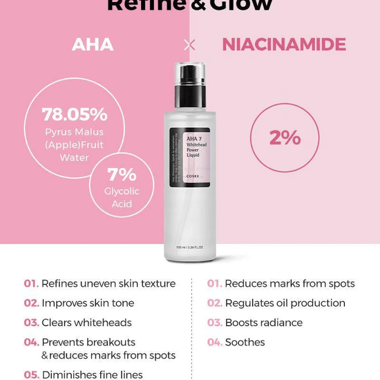 Cosrx AHA 7 Whitehead Power Liquid 100ml سائل كوسركس AHA 7 وايت هيد باور - Princess Cosmetics Qatar