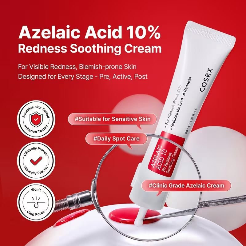 Cosrx Azelaic Acid 10 B5 Redness Soothing Cream 30ml كريم كوسركس بحمض الأزيليك 10% وفيتامين B5 لتهدئة الاحمرار - Princess Cosmetics Qatar