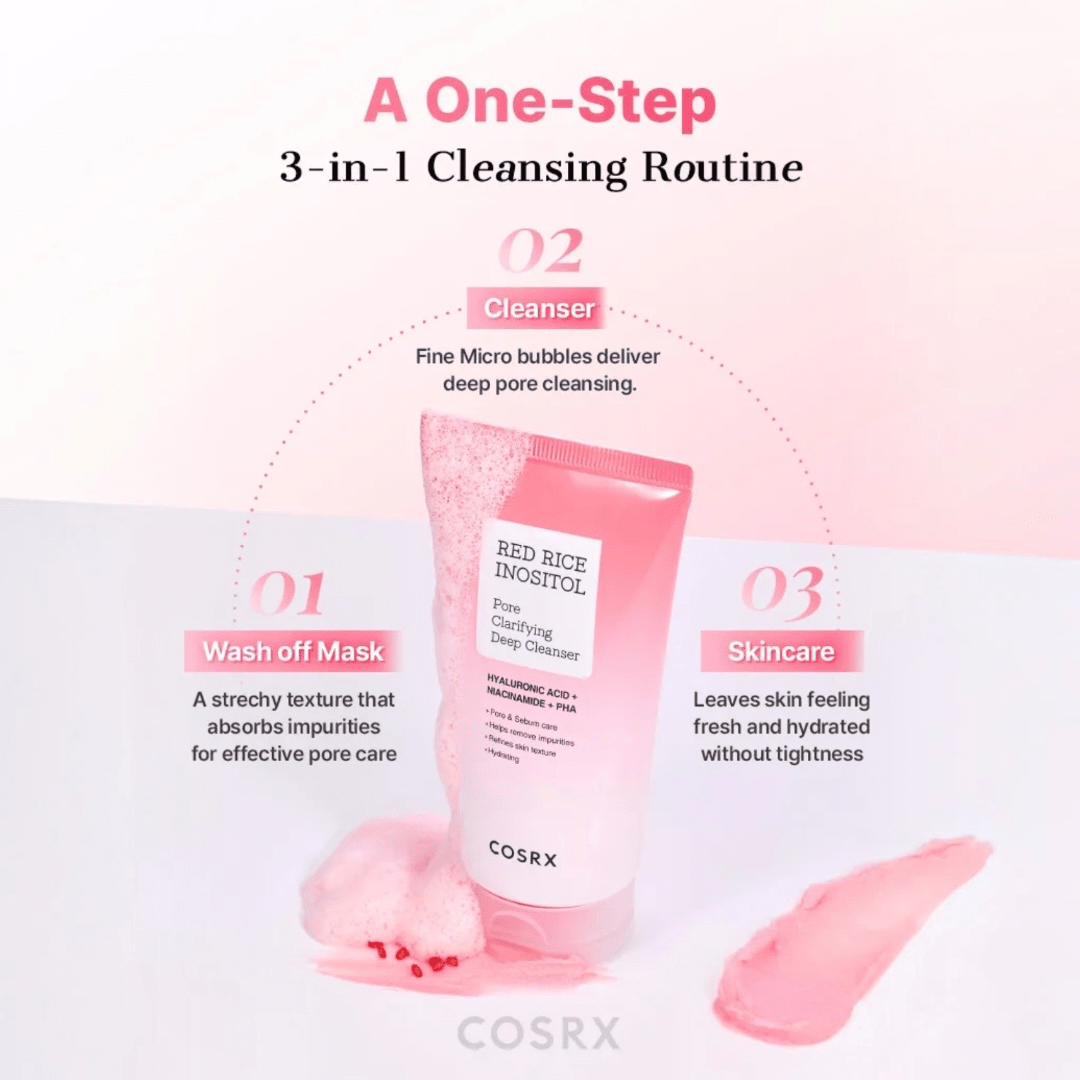 Cosrx Red Rice Inositol Pore Clarifying Deep Cleanser 150ml غسول كوسركس لتنظيف المسام بعمق مع إينوزيتول الأرز الأحمر - Princess Cosmetics Qatar