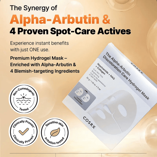Cosrx The Alpha - Arbutin Discoloration Care Hydrogel Mask (1 Sheet) قناع هيدروجيل للعناية بتغير لون البشرة من كوسركس، ألفا أربوتين - Princess Cosmetics Qatar