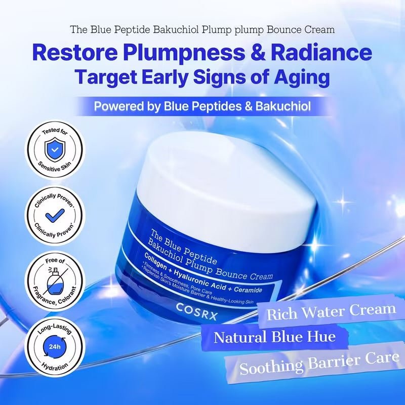 Cosrx The Blue Peptide Bakuchiol Plump Bounce Cream 50ml كريم كوسركس الأزرق ببتيد باكوشيول لنفخ البشرة - Princess Cosmetics Qatar