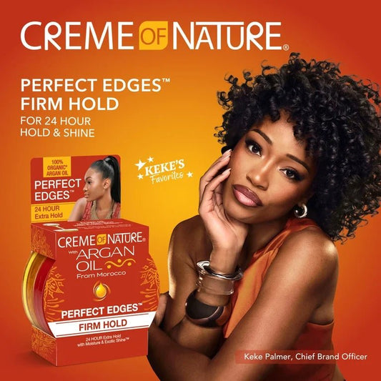 Creme of Nature Argan Oil Perfect Edges Firm Hold Gel 2.25oz كريم أوف نيتشر جل الأرغان لتثبيت حواف الشعر بثبات قوي - Princess Cosmetics Qatar