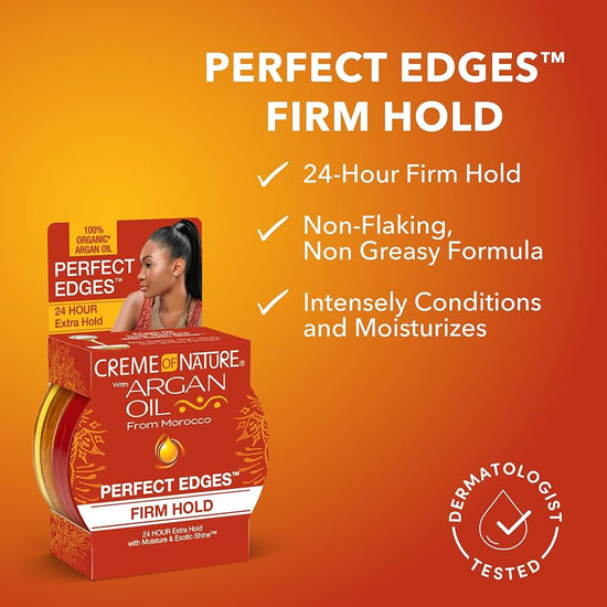 Creme of Nature Argan Oil Perfect Edges Firm Hold Gel 2.25oz كريم أوف نيتشر جل الأرغان لتثبيت حواف الشعر بثبات قوي - Princess Cosmetics Qatar
