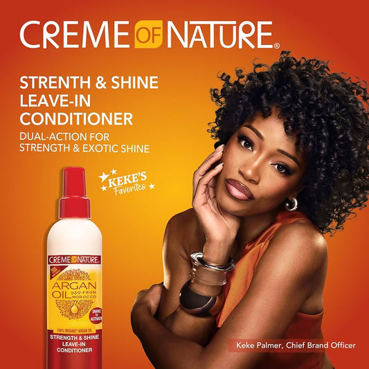 Creme of Nature Argan Oil Strength & Shine Leave-In Conditioner 250ml كريم أوف نيتشر بلسم يُترك على الشعر بزيت الأرجان لتقوية ولمعان الشعر - Princess Cosmetics Qatar