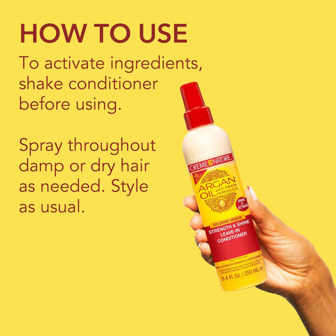Creme of Nature Argan Oil Strength & Shine Leave-In Conditioner 250ml كريم أوف نيتشر بلسم يُترك على الشعر بزيت الأرجان لتقوية ولمعان الشعر - Princess Cosmetics Qatar