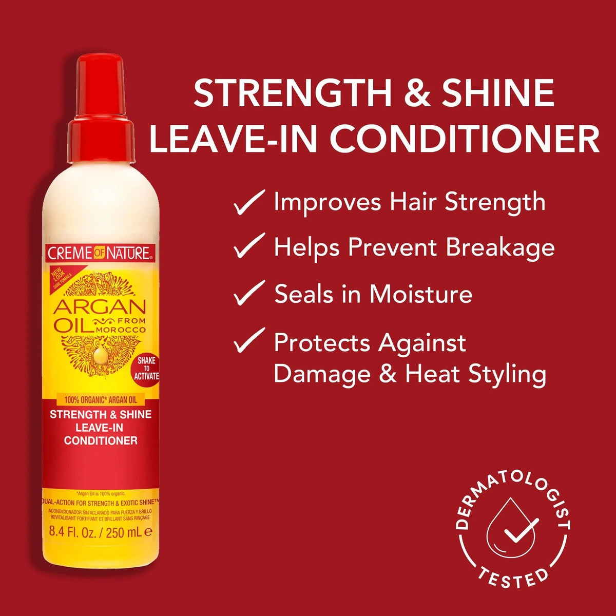 Creme of Nature Argan Oil Strength & Shine Leave-In Conditioner 250ml كريم أوف نيتشر بلسم يُترك على الشعر بزيت الأرجان لتقوية ولمعان الشعر - Princess Cosmetics Qatar