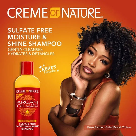 Creme of Nature Argan Oil Sulphate Free Moisture & Shine Shampoo 354ml شامبو كريم أوف ناتشر بزيت الأرغان الخالي من الكبريتات، مرطب ومنعم للشعر - Princess Cosmetics Qatar
