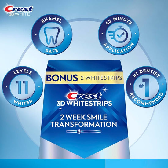 Crest 3D Whitestrips Level 11 Whitening Kit (32 Strips) مجموعة تبييض الأسنان شرائط كريست ثلاثية الأبعاد لتبييض الأسنان المستوى 11 - Princess Cosmetics Qatar