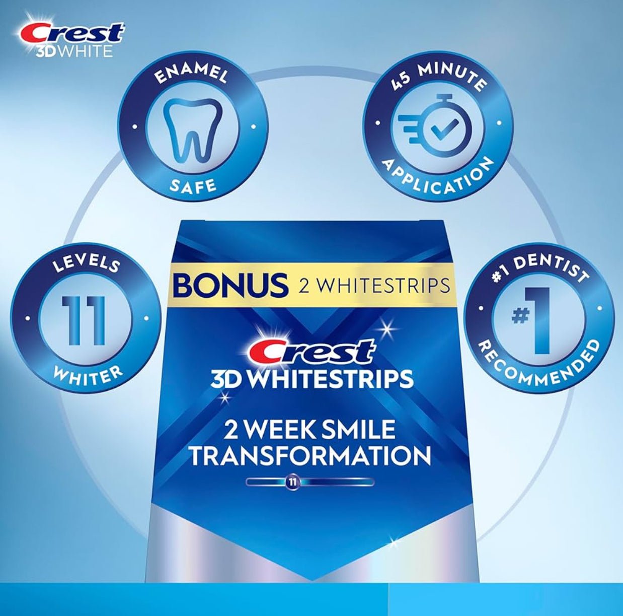Crest 3D Whitestrips Level 11 Whitening Kit (32 Strips) مجموعة تبييض الأسنان شرائط كريست ثلاثية الأبعاد لتبييض الأسنان المستوى 11 - Princess Cosmetics Qatar