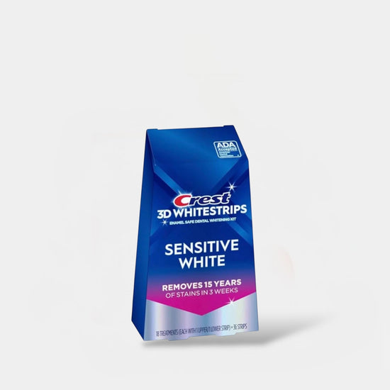 Crest 3D Whitestrips Sensitive Teeth Whitening Kit (18 Treatments,36 Strips) مجموعة تبييض الأسنان الحساسة من كريست 3D وايت ستريبس - Princess Cosmetics Qatar