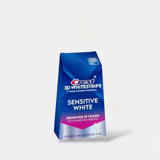 Crest 3D Whitestrips Sensitive Teeth Whitening Kit (18 Treatments,36 Strips) مجموعة تبييض الأسنان الحساسة من كريست 3D وايت ستريبس - Princess Cosmetics Qatar
