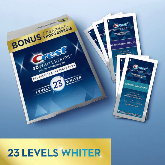 Crest Level 23 3D Whitestrips Dental Whitening Kit (48 Strips). كريست لڢل 23 مجموعة تبييض الأسنان ثلاثية الأبعاد (48 شريط) - Princess Cosmetics Qatar