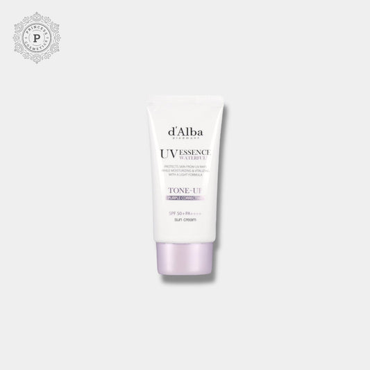 d’Alba UV Essence Waterfull Purple Correcting Tone Up Sun Cream 50ml كريم دي ألبا يو في إيسنس ووترفول البنفسجي لتصحيح لون البشرة - Princess Cosmetics Qatar