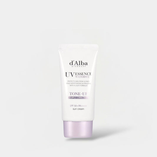d’Alba UV Essence Waterfull Purple Correcting Tone Up Sun Cream 50ml كريم دي ألبا يو في إيسنس ووترفول البنفسجي لتصحيح لون البشرة - Princess Cosmetics Qatar