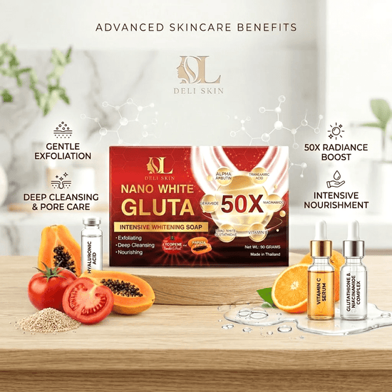 Deli Skin Nano White Gluta Intensive Whitening Soap 90g صابون ديلي سكين نانو وايت جلوتا المكثف لتفتيح البشرة - Princess Cosmetics Qatar