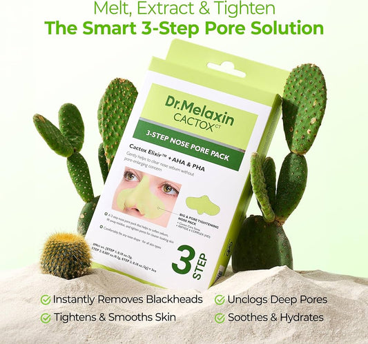 Dr. Melaxin Cactox 3 - Step Nose Pore Pack Set (3pcs) مجموعة دكتور ميلاكسين كاكتوكس لتنظيف مسام الأنف بثلاث خطوات - Princess Cosmetics Qatar