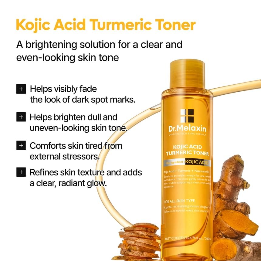 Dr. Melaxin Kojic Acid Turmeric Toner 200ml د. ميلاكسين تونر حمض الكوجيك والكركم - Princess Cosmetics Qatar