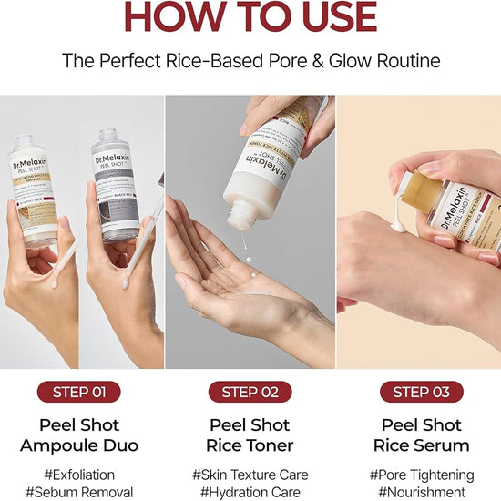 Dr. Melaxin Peel Shot Glow White Rice Serum 30ml سيروم الأرز الأبيض المقشر من دكتور ميلاكسين لتفتيح البشرة - Princess Cosmetics Qatar