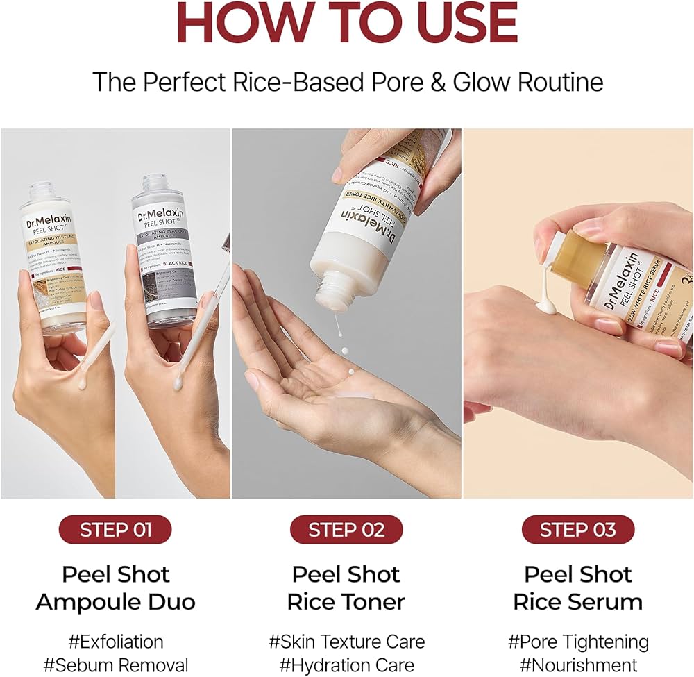 Dr. Melaxin Peel Shot Glow White Rice Serum 30ml سيروم الأرز الأبيض المقشر من دكتور ميلاكسين لتفتيح البشرة - Princess Cosmetics Qatar