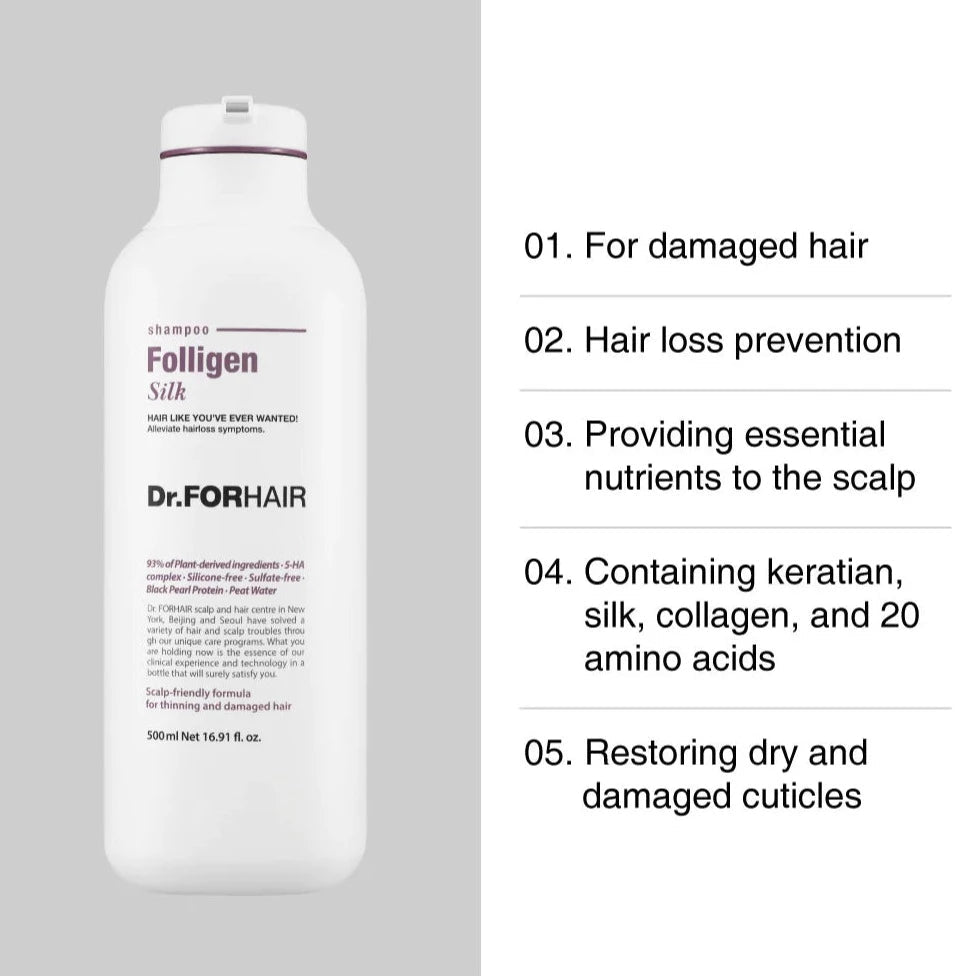 Dr.FORHAIR Folligen Silk Shampoo 300ml شامبو دكتور فور هير فوليجين سيلك 300 مل - Princess Cosmetics Qatar