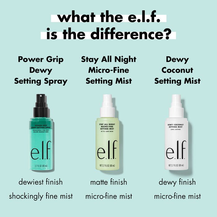 elf Power Grip Dewy Setting Spray 80ml. بخاخ تثبيت المكياج باور جريب من إيلف 80 مل - Princess Cosmetics Qatar